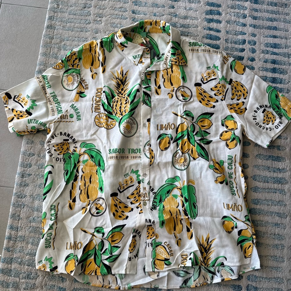 FARM Rio Cream Banana Print Casual Button Down Shirt